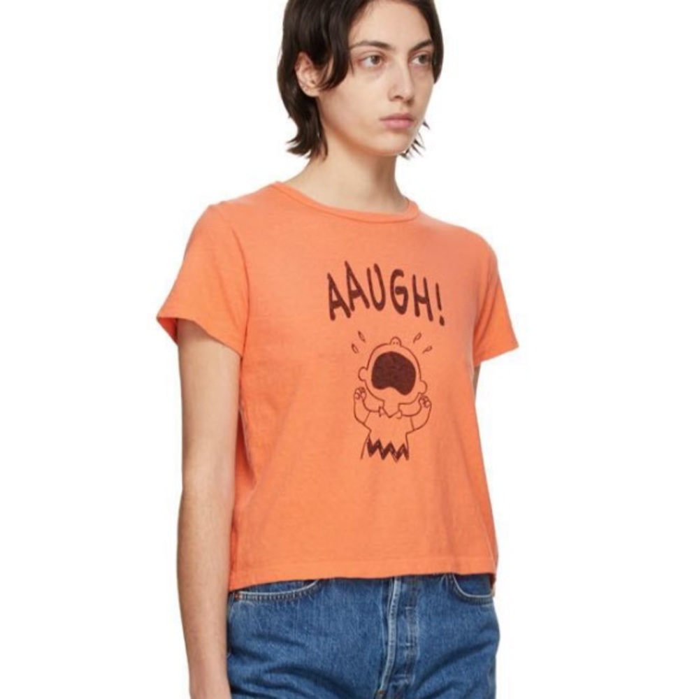 RE/DONE x Peanuts AAUGH tshirt in faded apricot - size small
